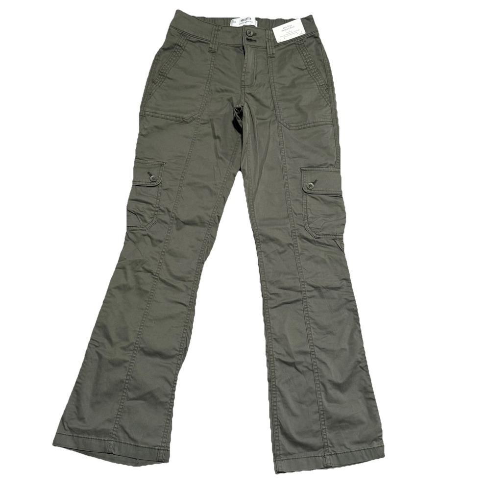Hollister Mid Rise Relaxed Boot Pants Womens 0R W25 Green Cargo Grunge Preppy